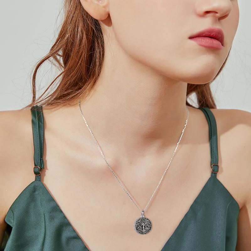 Tree of Life Urn Cremation Jewelry Necklace for Ashes in Sterling Silver Retro LadyShow.Store