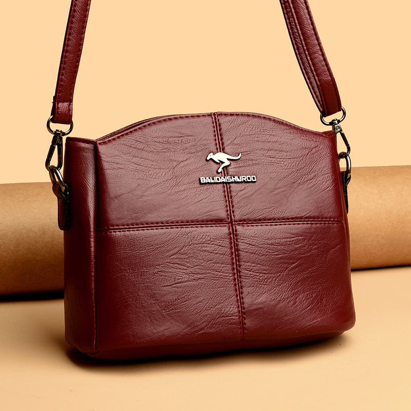 Korean-style Womens Shoulder Soft Leather Versatile Design Large Capacity And Embroidered Crossbody Bag LadyShow.Store