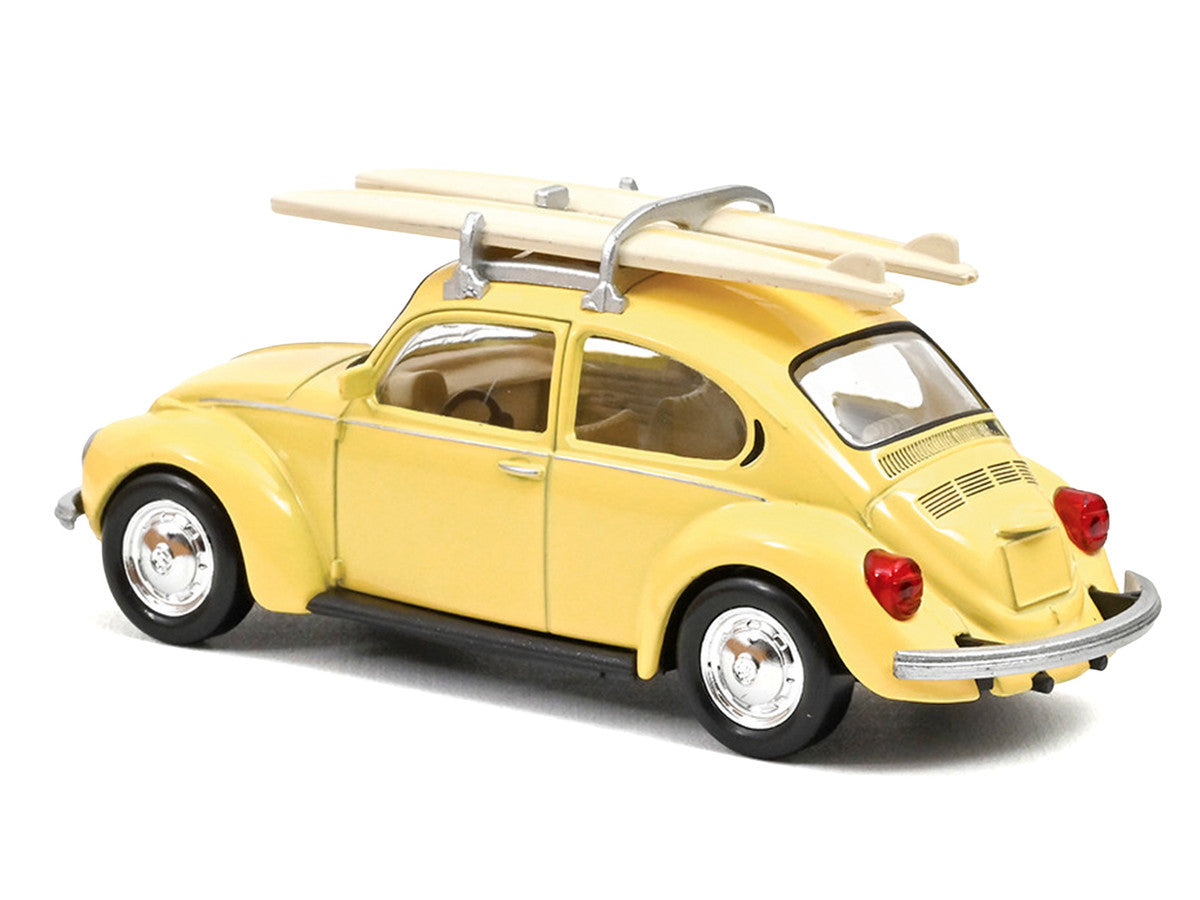 1973 Volkswagen Beetle 1303 Pastel Yellow with Roof Rack and 2 Surfboards 1/43 Diecast Model Car by Norev Norev