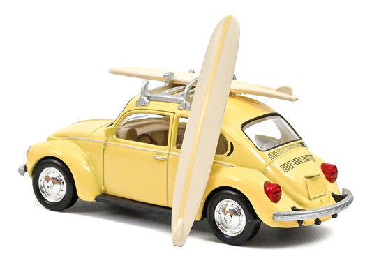 1973 Volkswagen Beetle 1303 Pastel Yellow with Roof Rack and 2 Surfboards 1/43 Diecast Model Car by Norev Norev
