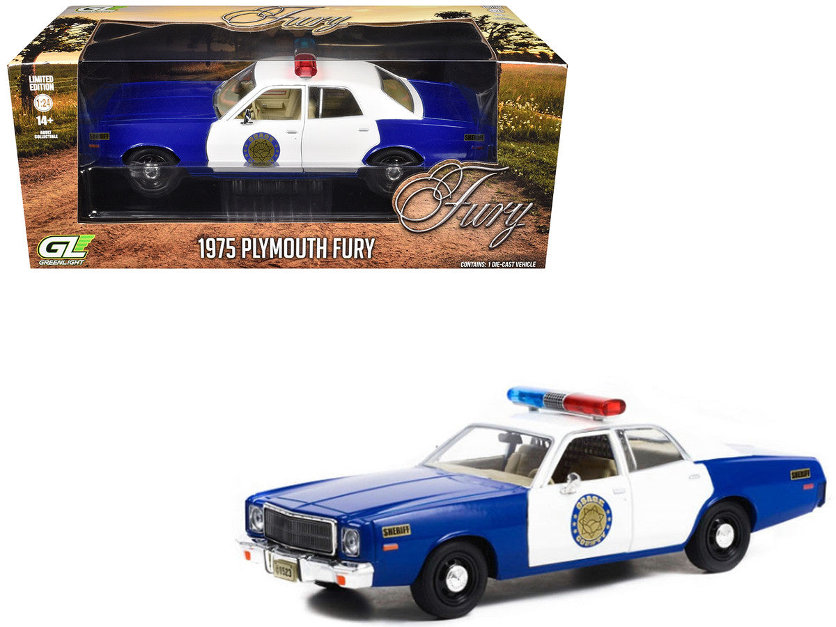 1975 Plymouth Fury "Osage County Sheriff" Blue and White 1/24 Diecast Model Car by Greenlight Greenlight