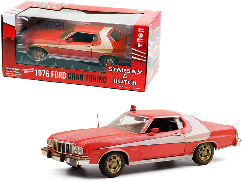 1976 Ford Gran Torino Red with White Stripe (Weathered Version) "Starsky and Hutch" (1975-1979) TV Series 1/24 Diecast Model Car by Greenlight Greenlight