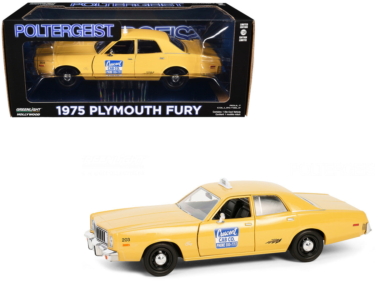1975 Plymouth Fury Taxi "Crescent Cab Co." Yellow "Poltergeist" (1982) Movie "Hollywood" Series 20 1/24 Diecast Model Car by Greenlight Greenlight