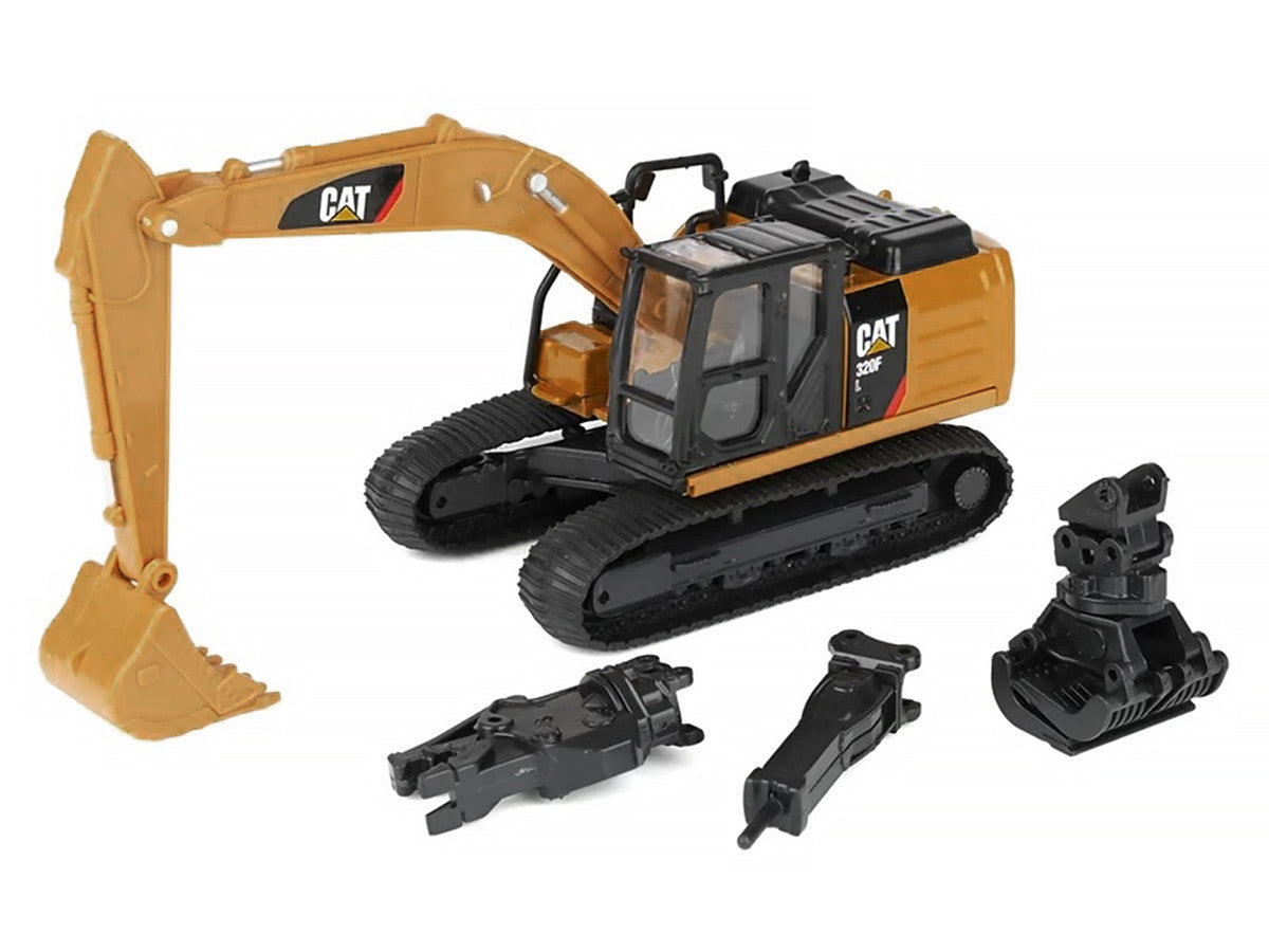CAT Caterpillar 320F L Excavator with Interchangeable Attachment Yellow 1/64 Diecast Model by Diecast Master Diecast Masters