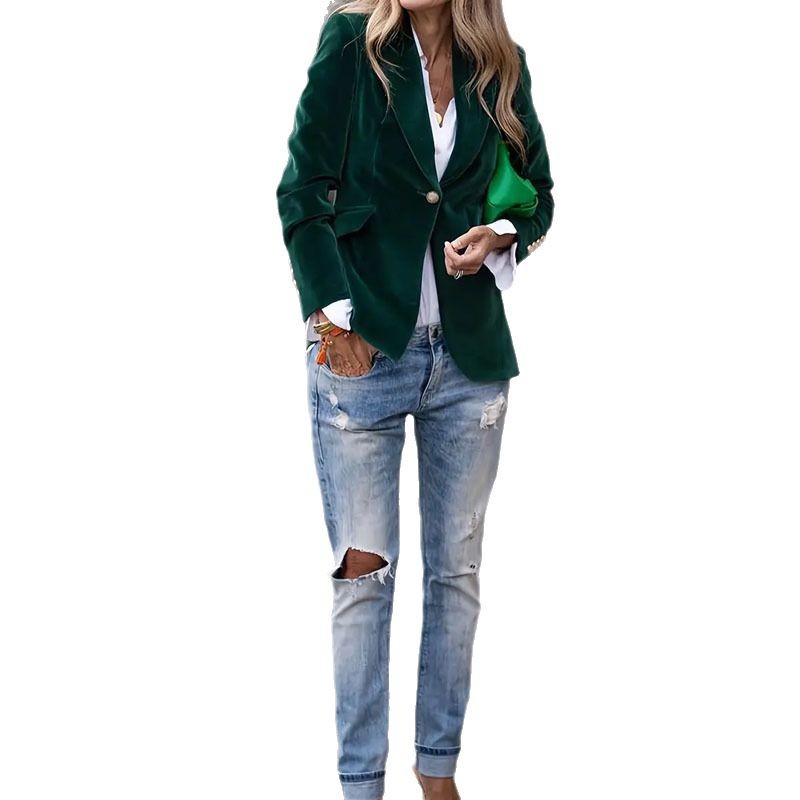 Velvet Lapel Casual Suit Business Fashion Slim Single-breasted Jacket Outwear Clothing For Women LadyShow.Store