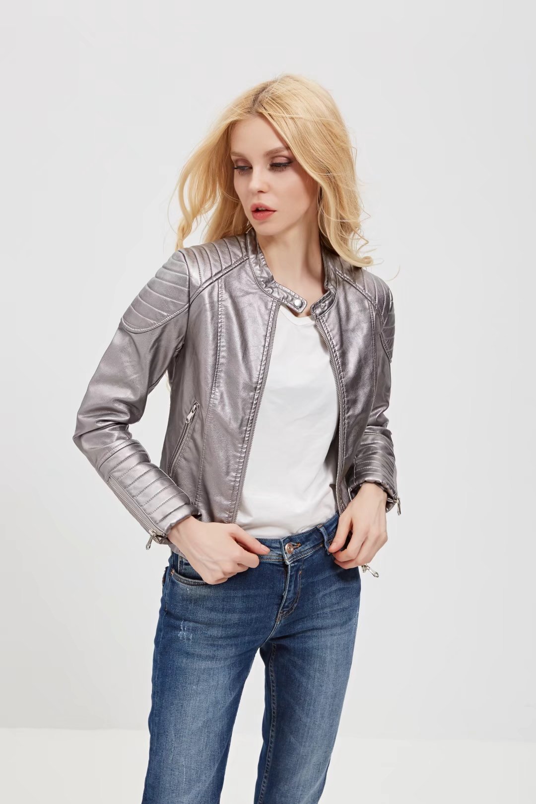 PU leather motorcycle leather jacket LadyShow.Store