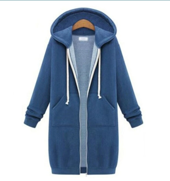 Hooded Long-sleeved Winter Sweater Women's Jacket In A Long Thick Shirt Accent Plus