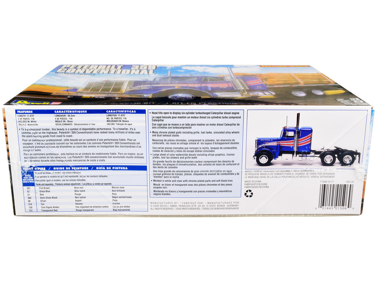 Level 4 Model Kit Peterbilt 359 Conventional Truck Tractor (without Trailer) "Historic Series" 1/25 Scale Model by Revell Revell