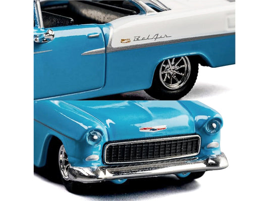 1955 Chevrolet Bel Air Blue and White "Collection" Series 1/64 Diecast Model Car by Majorette Majorette