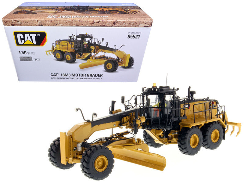 CAT Caterpillar 18M3 Motor Grader with Operator "High Line Series" 1/50 Diecast Model by Diecast Masters-0