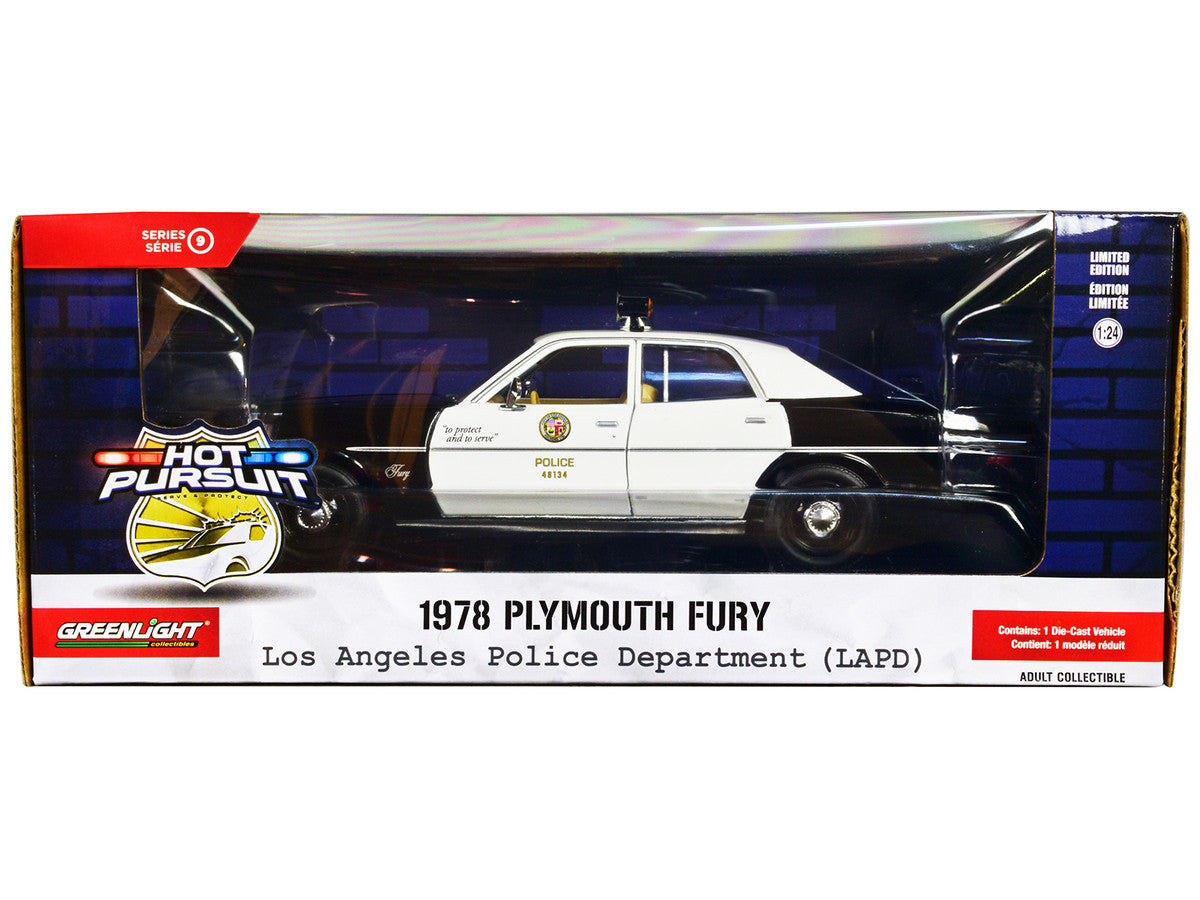1978 Plymouth Fury Black and White "LAPD (Los Angeles Police Department)" "Hot Pursuit" Series 9 1/24 Diecast Model Car by Greenlight Greenlight