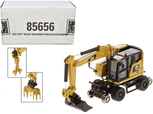 CAT Caterpillar M323F Railroad Wheeled Excavator with 3 Accessories (CAT Yellow Version) "High Line" Series 1/87 (HO) Scale Diecast Model by Diecast Masters-0