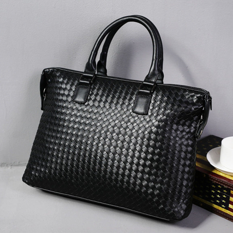 Men's Bag Leather Large Briefcase Hand Woven Luxury Handbags Business Tote Bags For Men High Quality Laptop Handbags LadyShow.Store