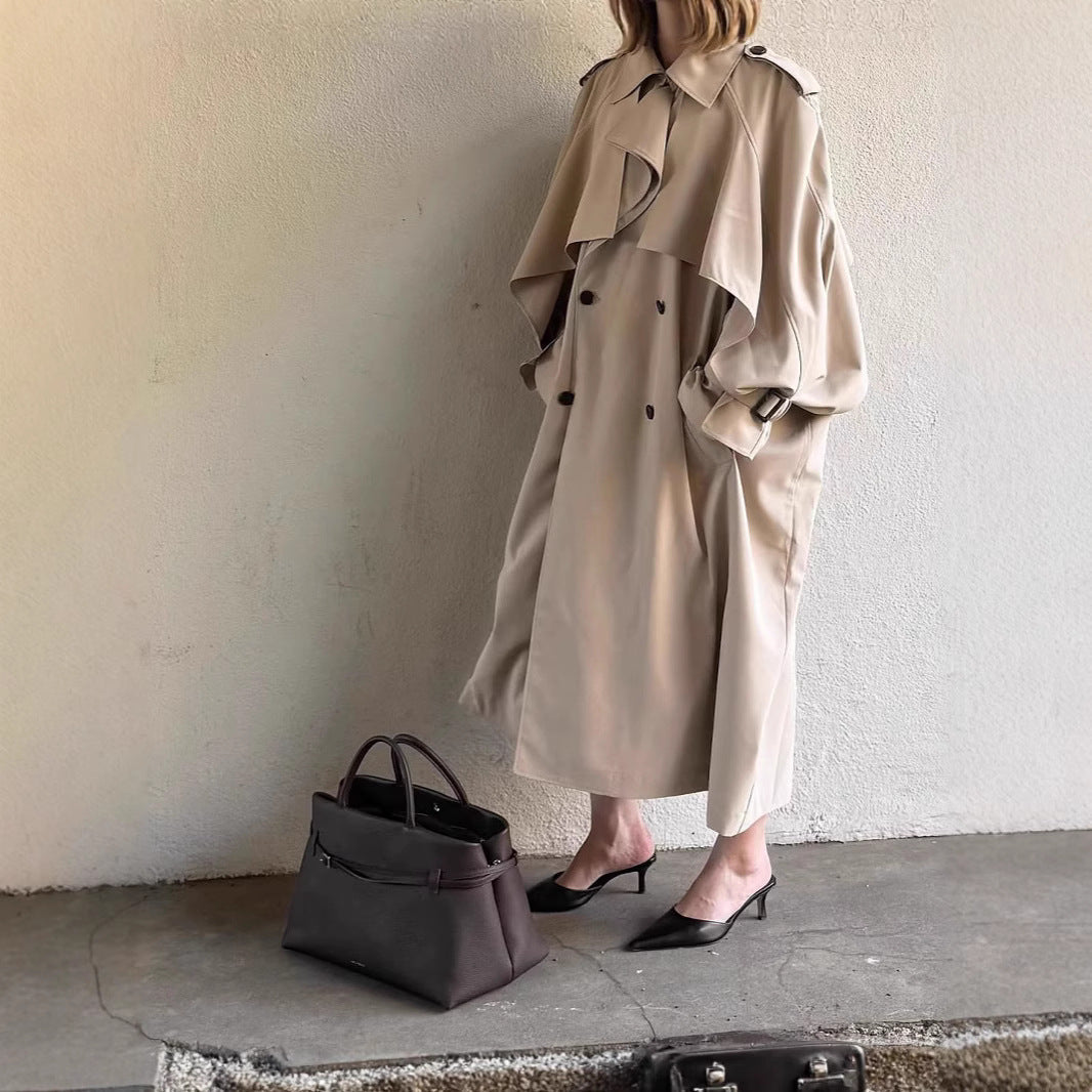 Women's Long Khaki Belted Cape Trench Coat LadyShow.Store