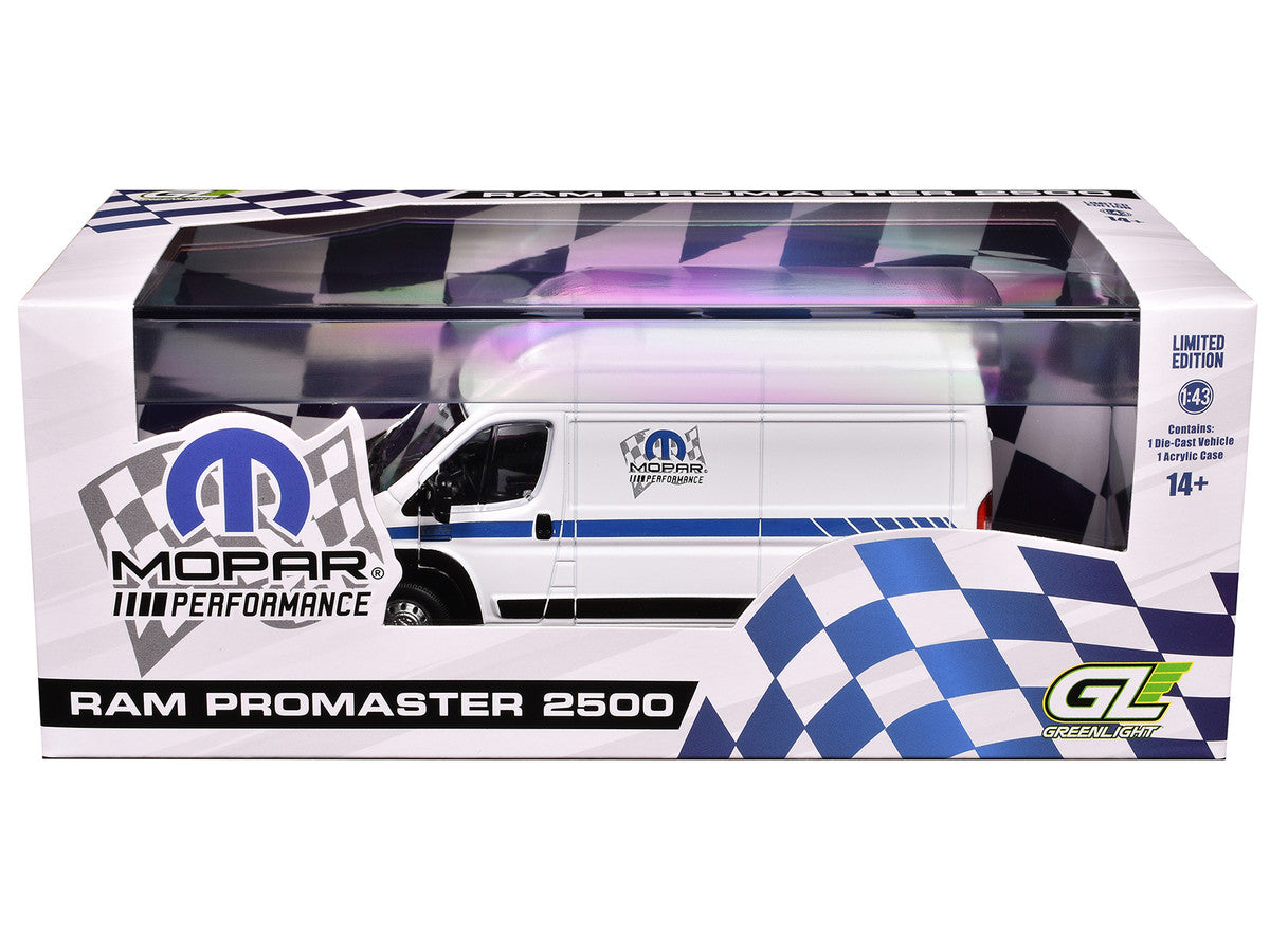 2018 RAM ProMaster 2500 Cargo High Roof Van "MOPAR Performance" White with Blue Stripes 1/43 Diecast Model Car by Greenlight Greenlight