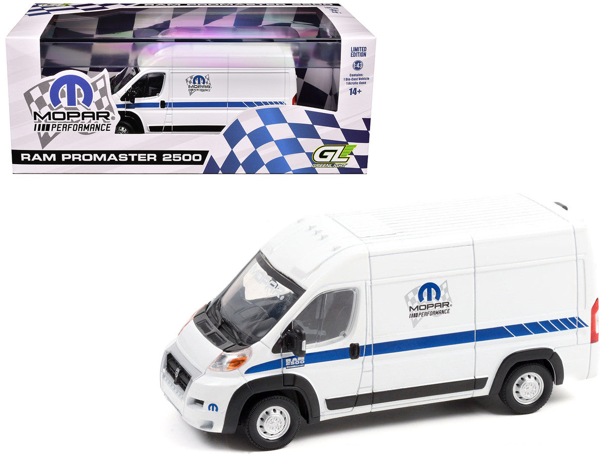 2018 RAM ProMaster 2500 Cargo High Roof Van "MOPAR Performance" White with Blue Stripes 1/43 Diecast Model Car by Greenlight Greenlight