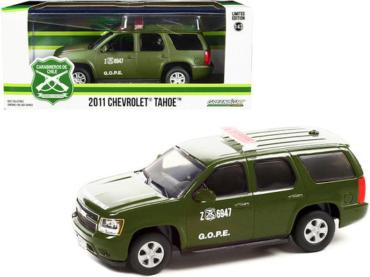 2011 Chevrolet Tahoe Police Car Matt Green "Carabineros de Chile" G.O.P.E. "Grupo de Operaciones Policiales Especiales" 1/43 Diecast Model Car by Greenlight Greenlight