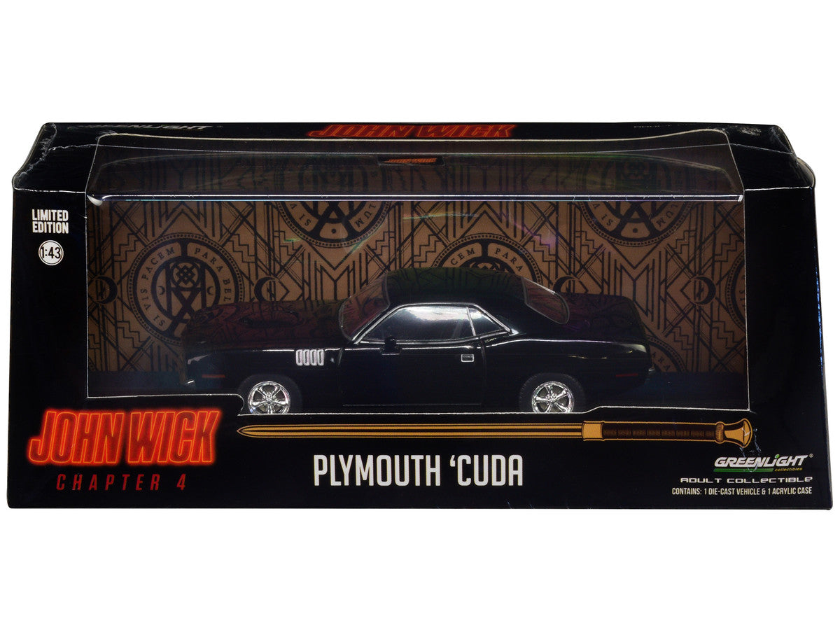 1971 Plymouth Barracuda Black "John Wick: Chapter 4" (2023) Movie "Hollywood" Series 1/43 Diecast Model Car by Greenlight Greenlight