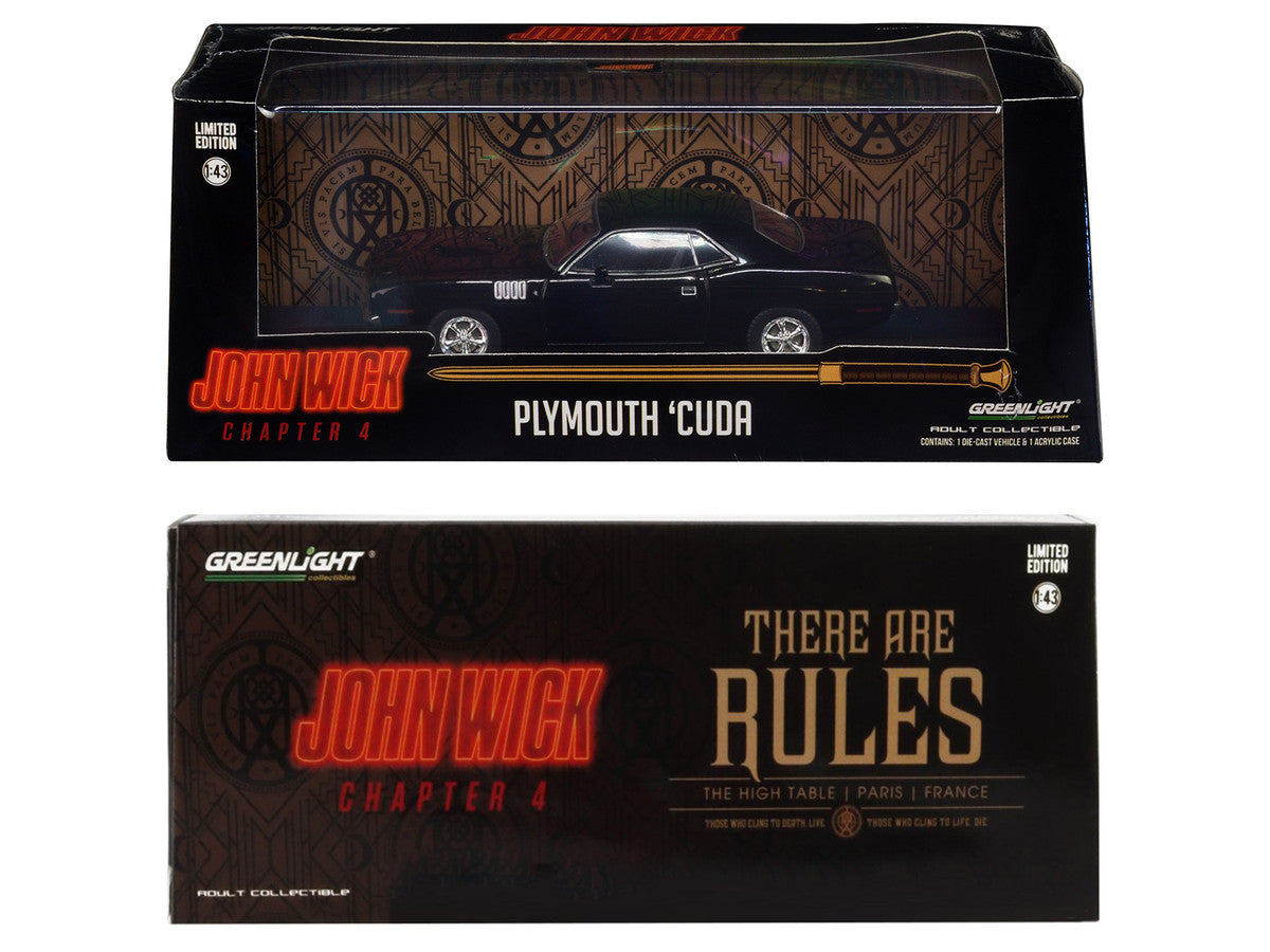 1971 Plymouth Barracuda Black "John Wick: Chapter 4" (2023) Movie "Hollywood" Series 1/43 Diecast Model Car by Greenlight Greenlight