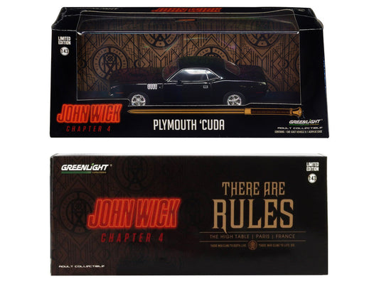 1971 Plymouth Barracuda Black "John Wick: Chapter 4" (2023) Movie "Hollywood" Series 1/43 Diecast Model Car by Greenlight Greenlight