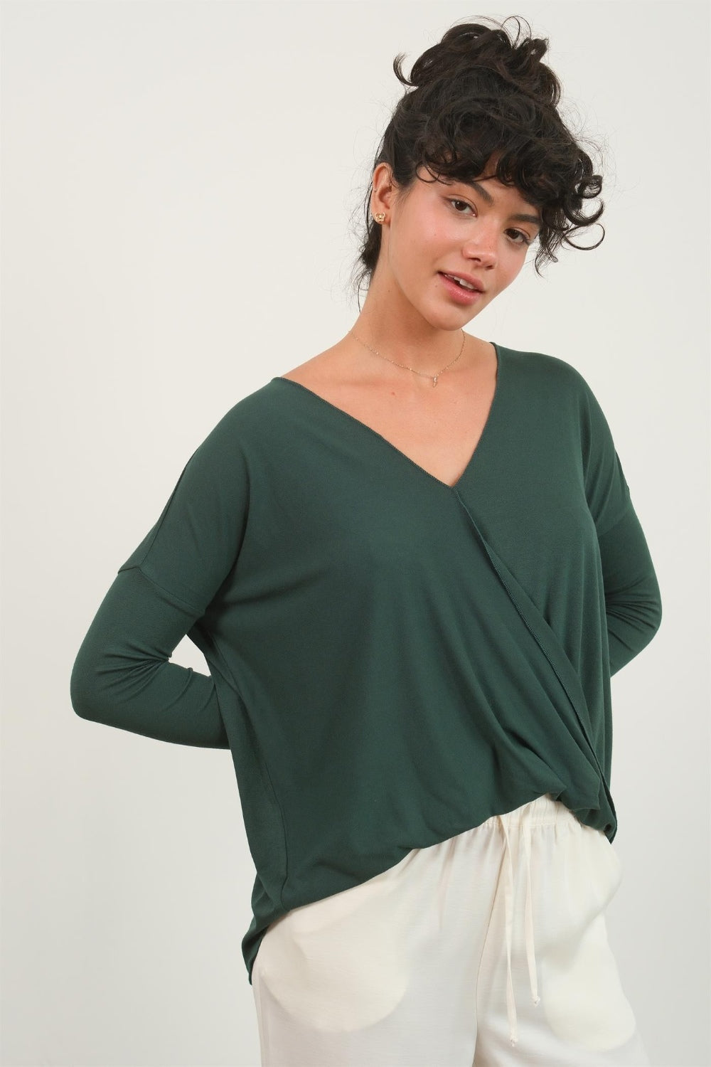 HYFVE Draped Drop Shoulder Long Sleeve Top LuxuryLifeWay Online Store