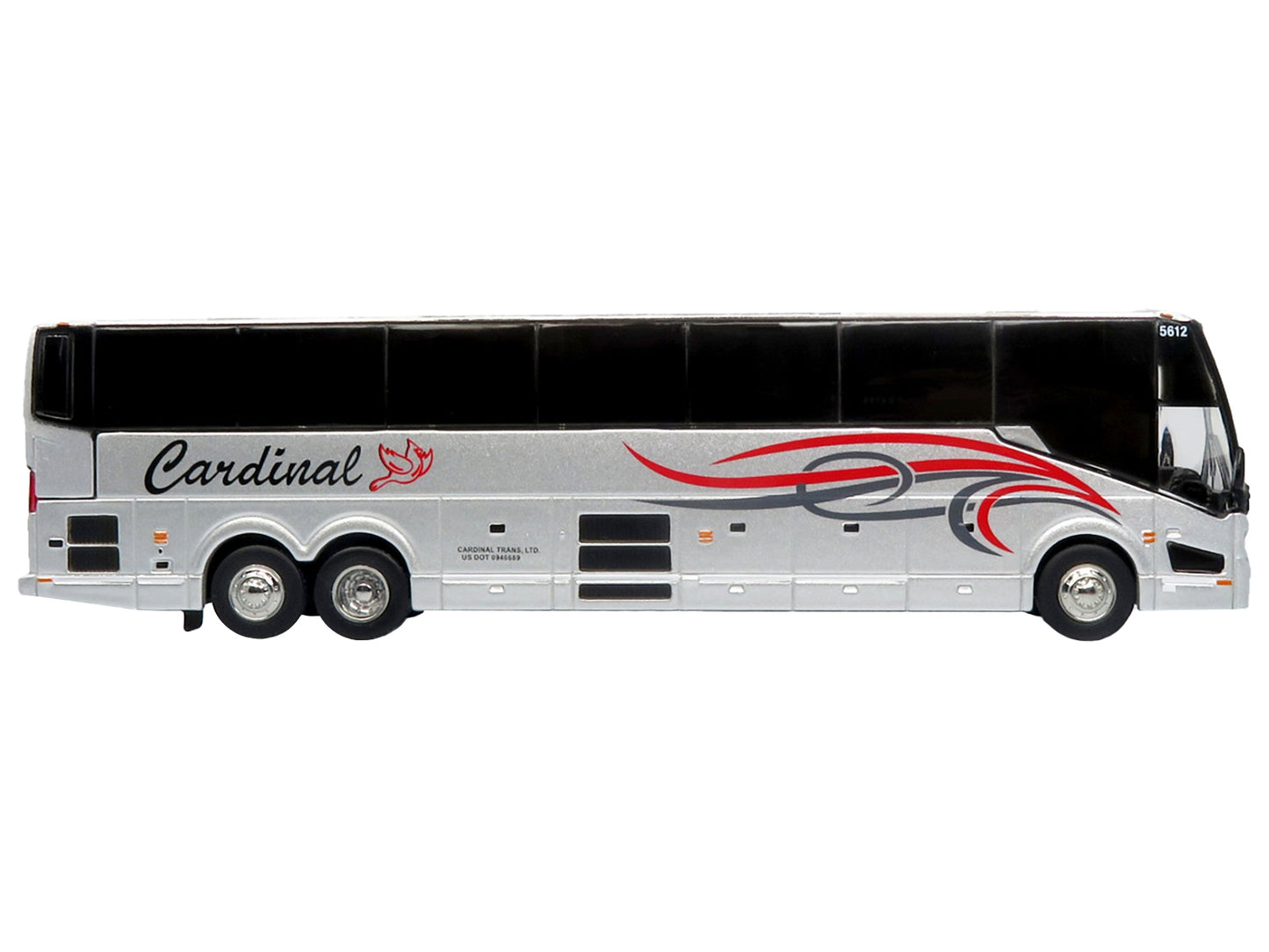 Prevost H3-45 Coach Bus "Cardinal Transportation" Silver Metallic with Graphics Limited Edition 1/87 (HO) Diecast Model by Iconic Replicas