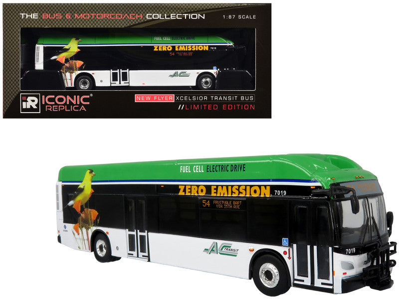 New Flyer Xcelsior XHE40 Transit Bus "AC Transit - Zero Emission" White and Green with Graphics "The Bus & Motorcoach Collection" Limited Edition 1/87 (HO) Diecast Model by Iconic Replicas-4