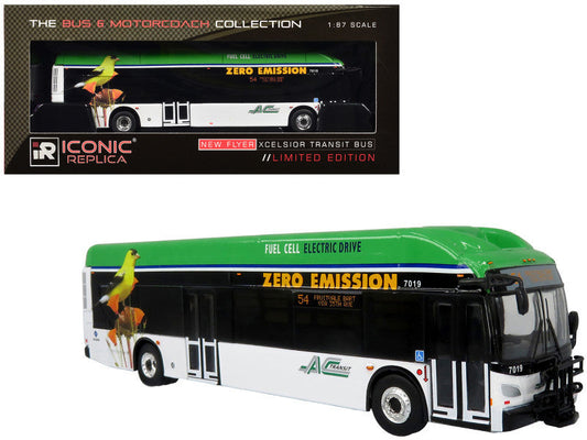 New Flyer Xcelsior XHE40 Transit Bus "AC Transit - Zero Emission" White and Green with Graphics "The Bus & Motorcoach Collection" Limited Edition 1/87 (HO) Diecast Model by Iconic Replicas Iconic Replicas
