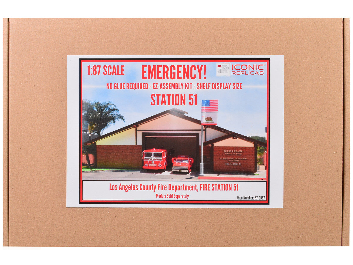 Fire Station 51 LACoFD (Los Angeles County Fire Department) Diorama EZ Assembly Kit "Emergency!" (1972-1977) TV Series 1/87 (HO) Model by Iconic Replicas Iconic Replicas