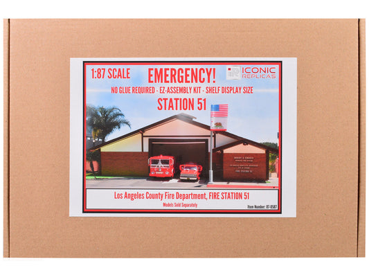 Fire Station 51 LACoFD (Los Angeles County Fire Department) Diorama EZ Assembly Kit "Emergency!" (1972-1977) TV Series 1/87 (HO) Model by Iconic Replicas Iconic Replicas