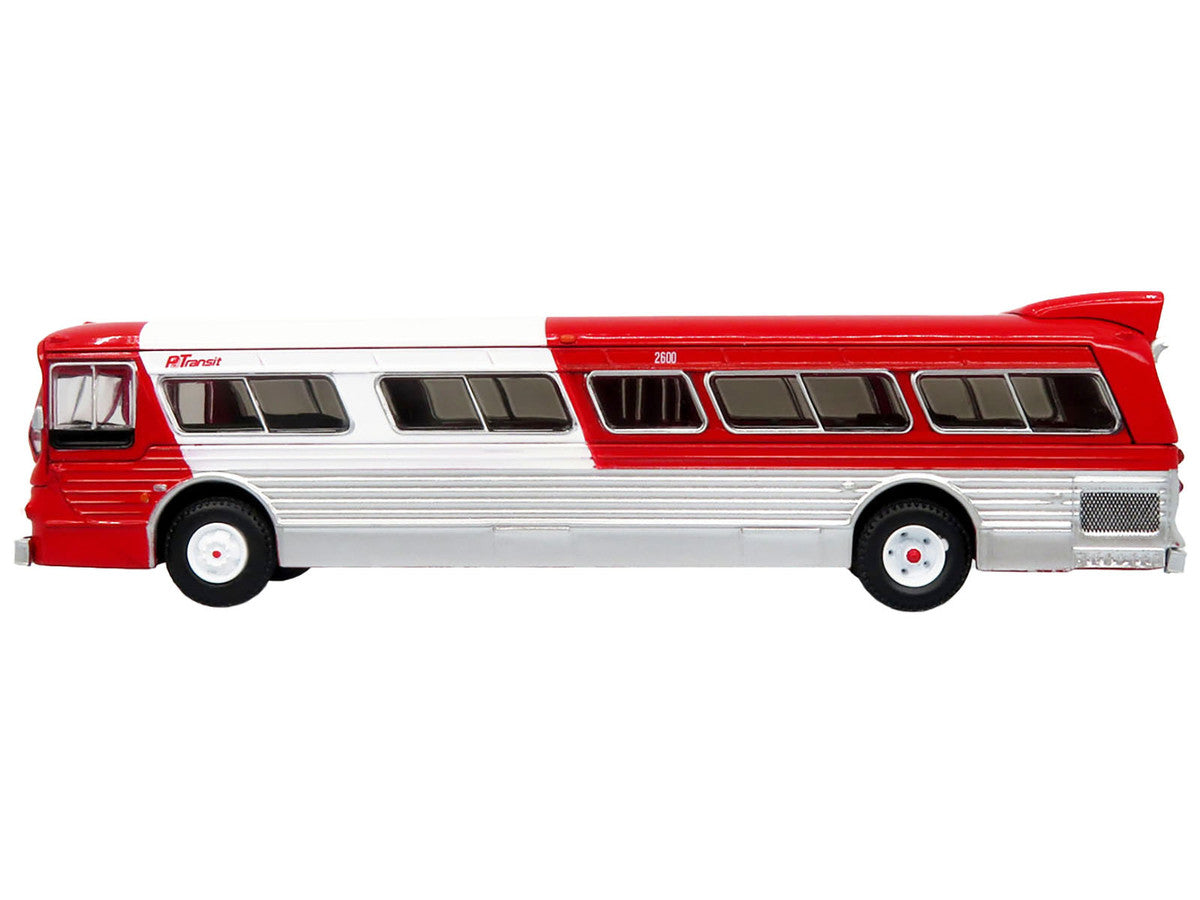 Flxible 53102 New Look Transit Bus "Pittsburgh Area Transit" Red and White "Vintage Bus & Motorcoach Collection" Limited Edition 1/87 (HO) Diecast Model by Iconic Replicas-0