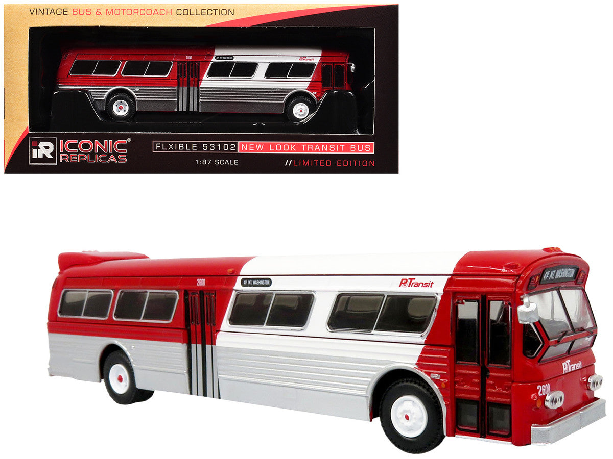 Flxible 53102 New Look Transit Bus "Pittsburgh Area Transit" Red and White "Vintage Bus & Motorcoach Collection" Limited Edition 1/87 (HO) Diecast Model by Iconic Replicas-4