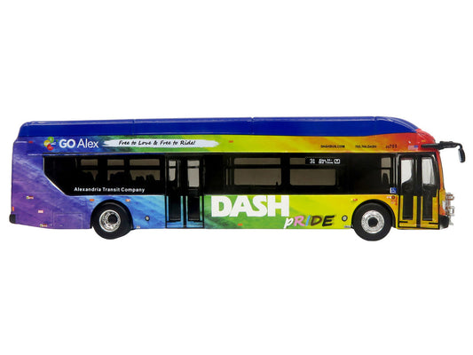 New Flyer Xcelsior XN40 Transit Bus "DASH Pride Livery" Blue with Rainbow Graphics "The Bus & Motorcoach Collection" Limited Edition 1/87 (HO) Diecast Model by Iconic Replicas Iconic Replicas