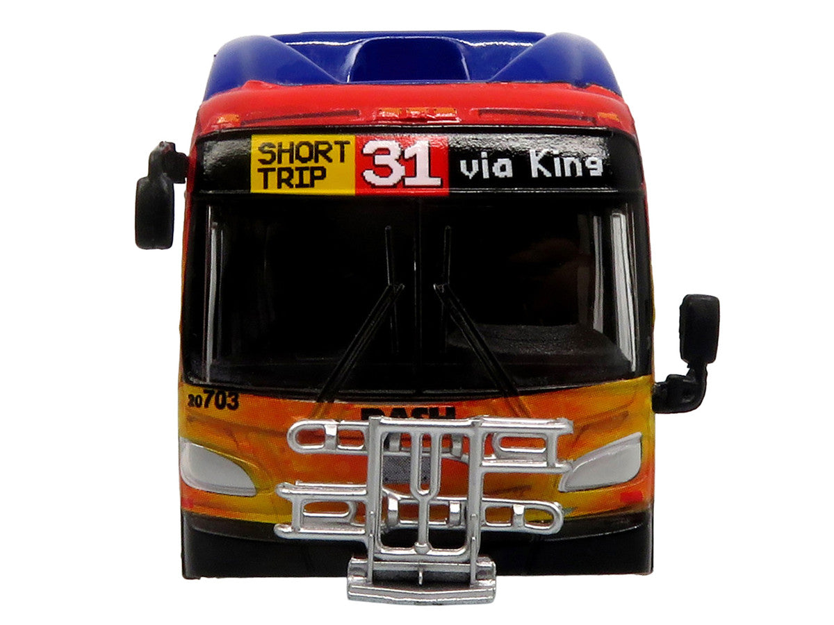 New Flyer Xcelsior XN40 Transit Bus "DASH Pride Livery" Blue with Rainbow Graphics "The Bus & Motorcoach Collection" Limited Edition 1/87 (HO) Diecast Model by Iconic Replicas Iconic Replicas