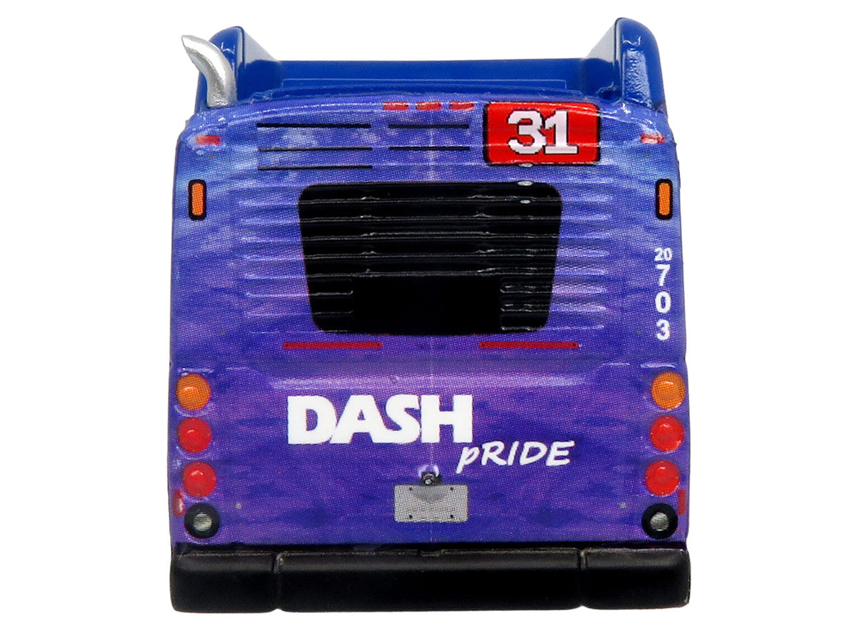 New Flyer Xcelsior XN40 Transit Bus "DASH Pride Livery" Blue with Rainbow Graphics "The Bus & Motorcoach Collection" Limited Edition 1/87 (HO) Diecast Model by Iconic Replicas Iconic Replicas