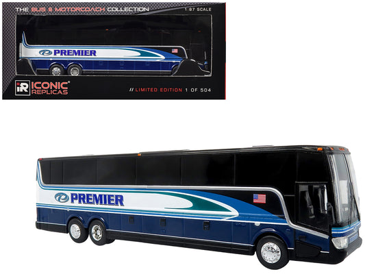 Van Hool TX-45 Motorcoach Bus "Premier Transportation" Blue and Black with Graphics "The Bus and Motorcoach Collection" Limited Edition to 504 pieces Worldwide 1/87 (HO) Diecast Model by Iconic Replicas