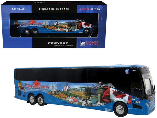 Prevost H3-45 Coach Bus "Great Canadian Coaches" Blue with Graphics Limited Edition 1/87 (HO) Diecast Model by Iconic Replicas Iconic Replicas