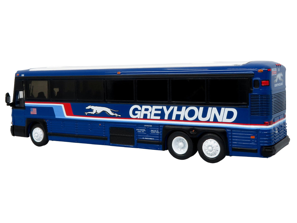 2001 MCI D4000 Coach Bus "Greyhound" Blue with Stripes "Vintage Bus & Motorcoach Collection" Limited Edition to 504 pieces Worldwide 1/87 (HO) Diecast Model by Iconic Replicas-0
