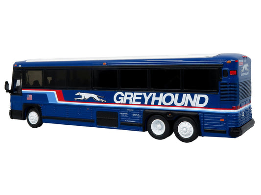 2001 MCI D4000 Coach Bus "Greyhound" Blue with Stripes "Vintage Bus & Motorcoach Collection" Limited Edition to 504 pieces Worldwide 1/87 (HO) Diecast Model by Iconic Replicas-0