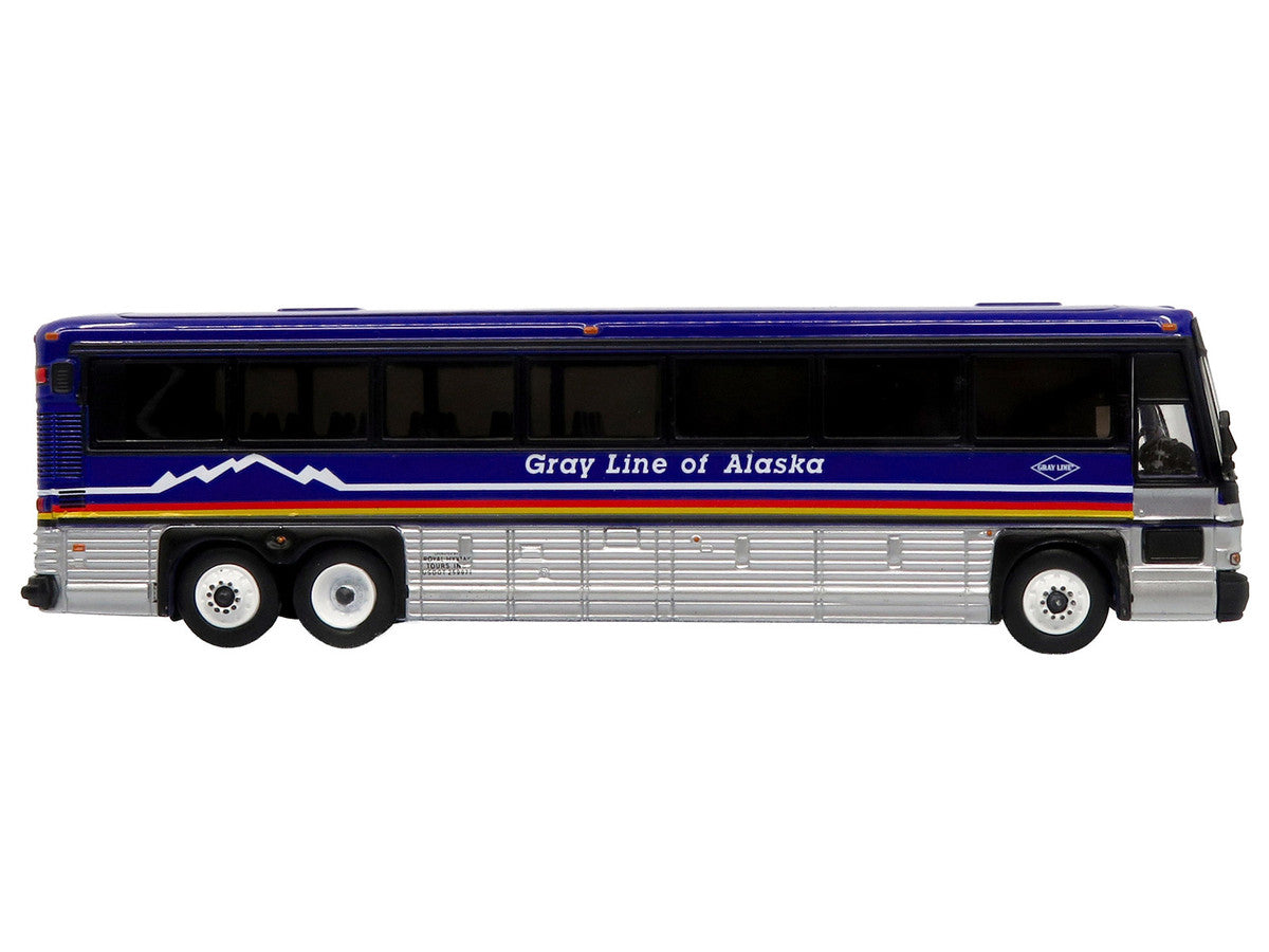 2001 MCI D4000 Coach Bus "Gray Line of Alaska" Dark Blue with Stripes "Vintage Bus & Motorcoach Collection" Limited Edition to 504 pieces Worldwide 1/87 (HO) Diecast Model by Iconic Replicas Iconic Replicas