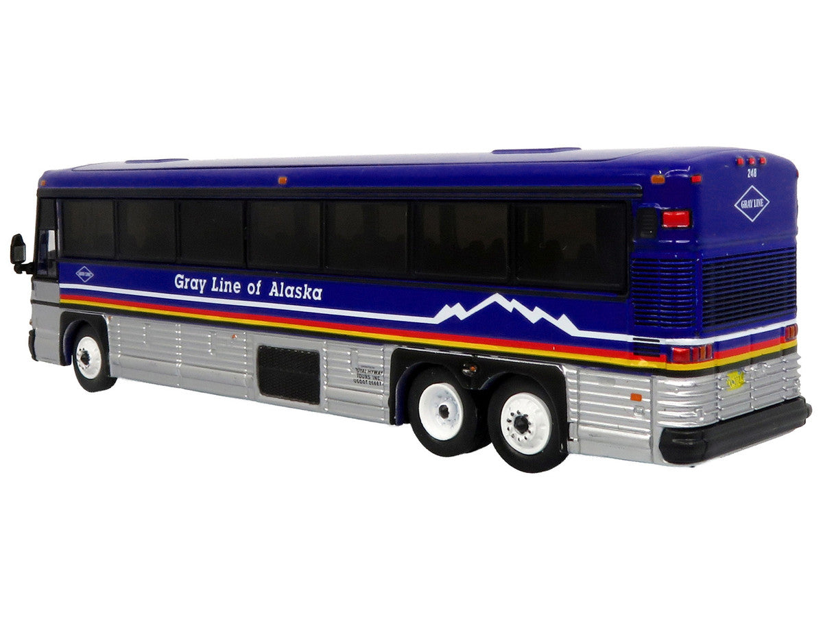 2001 MCI D4000 Coach Bus "Gray Line of Alaska" Dark Blue with Stripes "Vintage Bus & Motorcoach Collection" Limited Edition to 504 pieces Worldwide 1/87 (HO) Diecast Model by Iconic Replicas Iconic Replicas