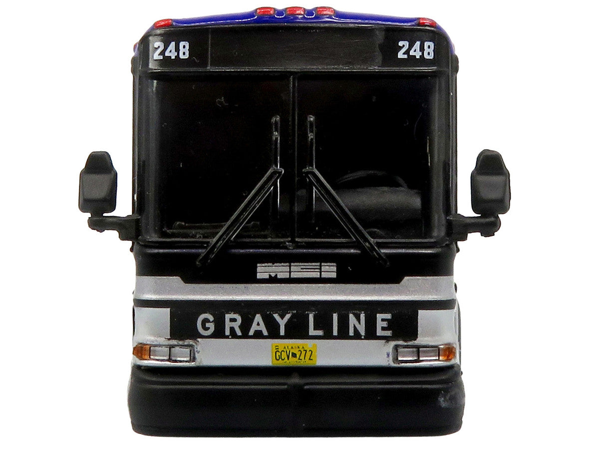 2001 MCI D4000 Coach Bus "Gray Line of Alaska" Dark Blue with Stripes "Vintage Bus & Motorcoach Collection" Limited Edition to 504 pieces Worldwide 1/87 (HO) Diecast Model by Iconic Replicas Iconic Replicas