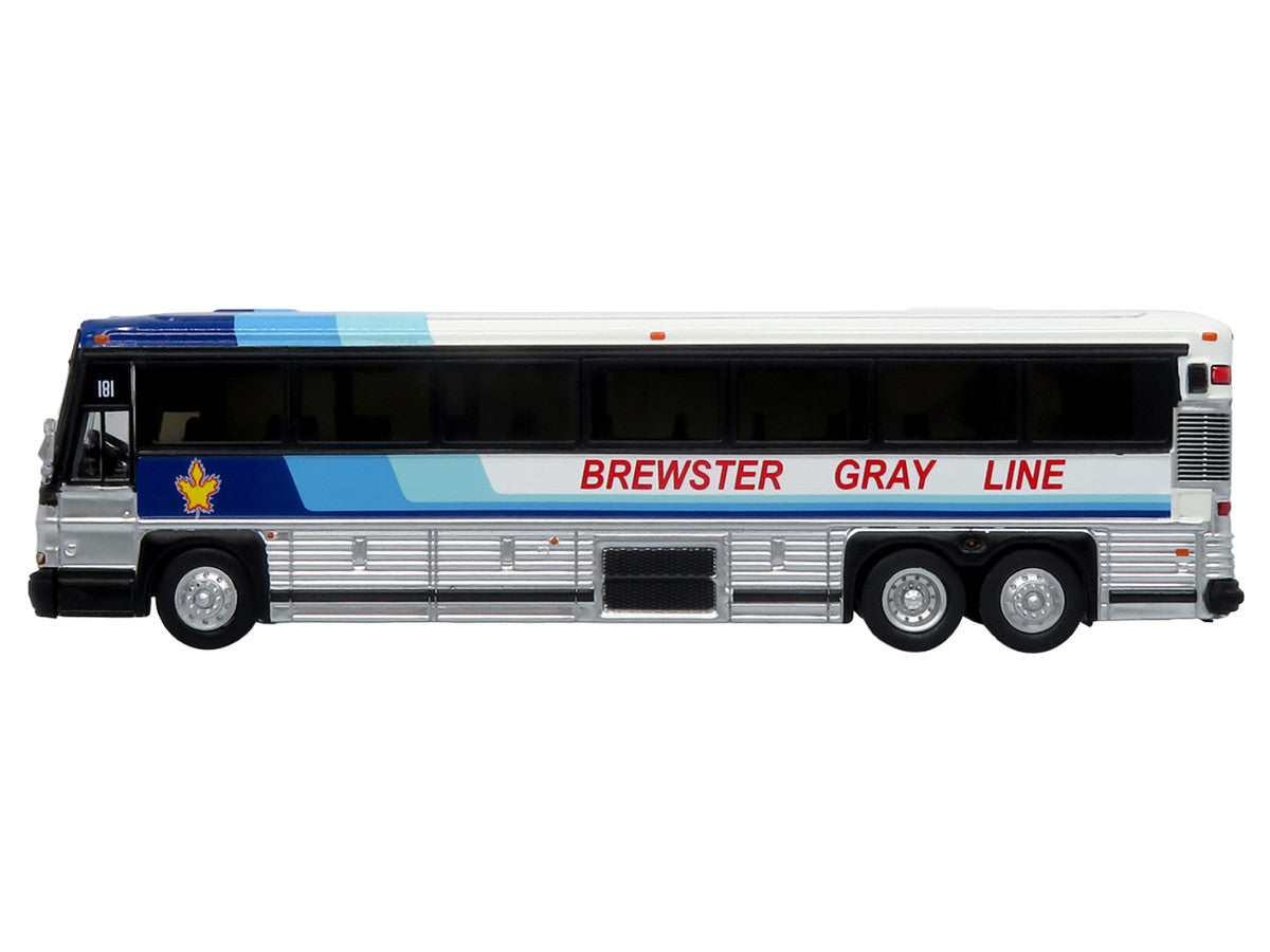 2001 MCI D4000 Coach Bus "Brewster Gray Line" White with Blue Stripes "Vintage Bus & Motorcoach Collection" Limited Edition to 504 pieces Worldwide 1/87 (HO) Diecast Model by Iconic Replicas Iconic Replicas