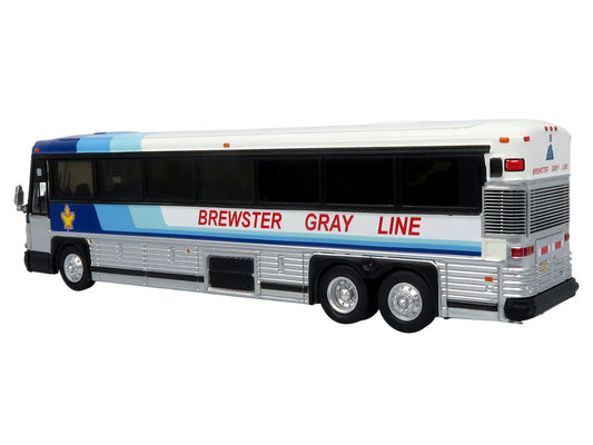 2001 MCI D4000 Coach Bus "Brewster Gray Line" White with Blue Stripes "Vintage Bus & Motorcoach Collection" Limited Edition to 504 pieces Worldwide 1/87 (HO) Diecast Model by Iconic Replicas Iconic Replicas