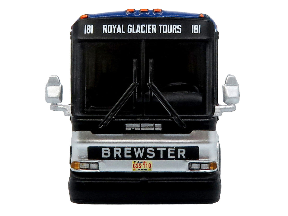 2001 MCI D4000 Coach Bus "Brewster Gray Line" White with Blue Stripes "Vintage Bus & Motorcoach Collection" Limited Edition to 504 pieces Worldwide 1/87 (HO) Diecast Model by Iconic Replicas Iconic Replicas