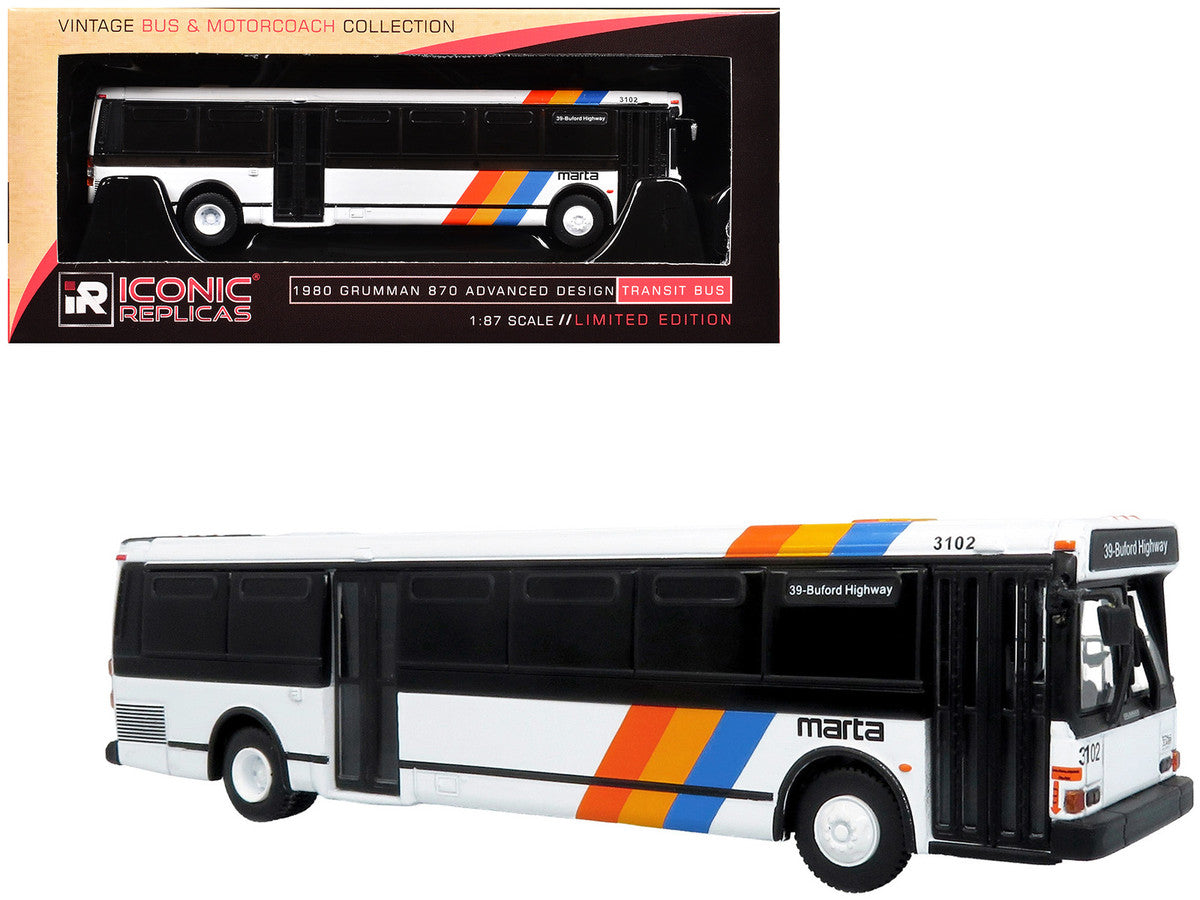 1980 Grumman 870 Advanced Design Transit Bus "MARTA Atlanta" White with Stripes "Vintage Bus & Motorcoach Collection" Limited Edition 1/87 (HO) Diecast Model by Iconic Replicas-4