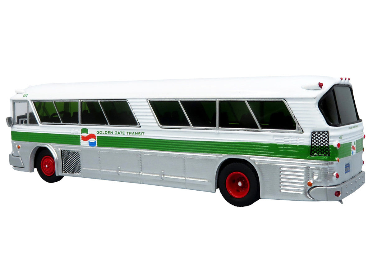 1964 MCI MC-5A Coach Bus "Golden Gate Transit" White with Green Stripes "Vintage Bus & Motorcoach Collection" Limited Edition to 504 pieces Worldwide 1/87 (HO) Diecast Model by Iconic Replicas-1