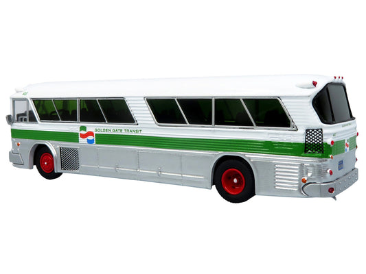 1964 MCI MC-5A Coach Bus "Golden Gate Transit" White with Green Stripes "Vintage Bus & Motorcoach Collection" Limited Edition to 504 pieces Worldwide 1/87 (HO) Diecast Model by Iconic Replicas-1