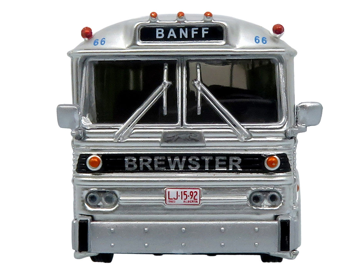 1964 MCI MC-5A Coach Bus "Brewster Gray Line" Silver with Blue and Red Stripes "Vintage Bus & Motorcoach Collection" Limited Edition to 504 pieces Worldwide 1/87 (HO) Diecast Model by Iconic Replicas Iconic Replicas