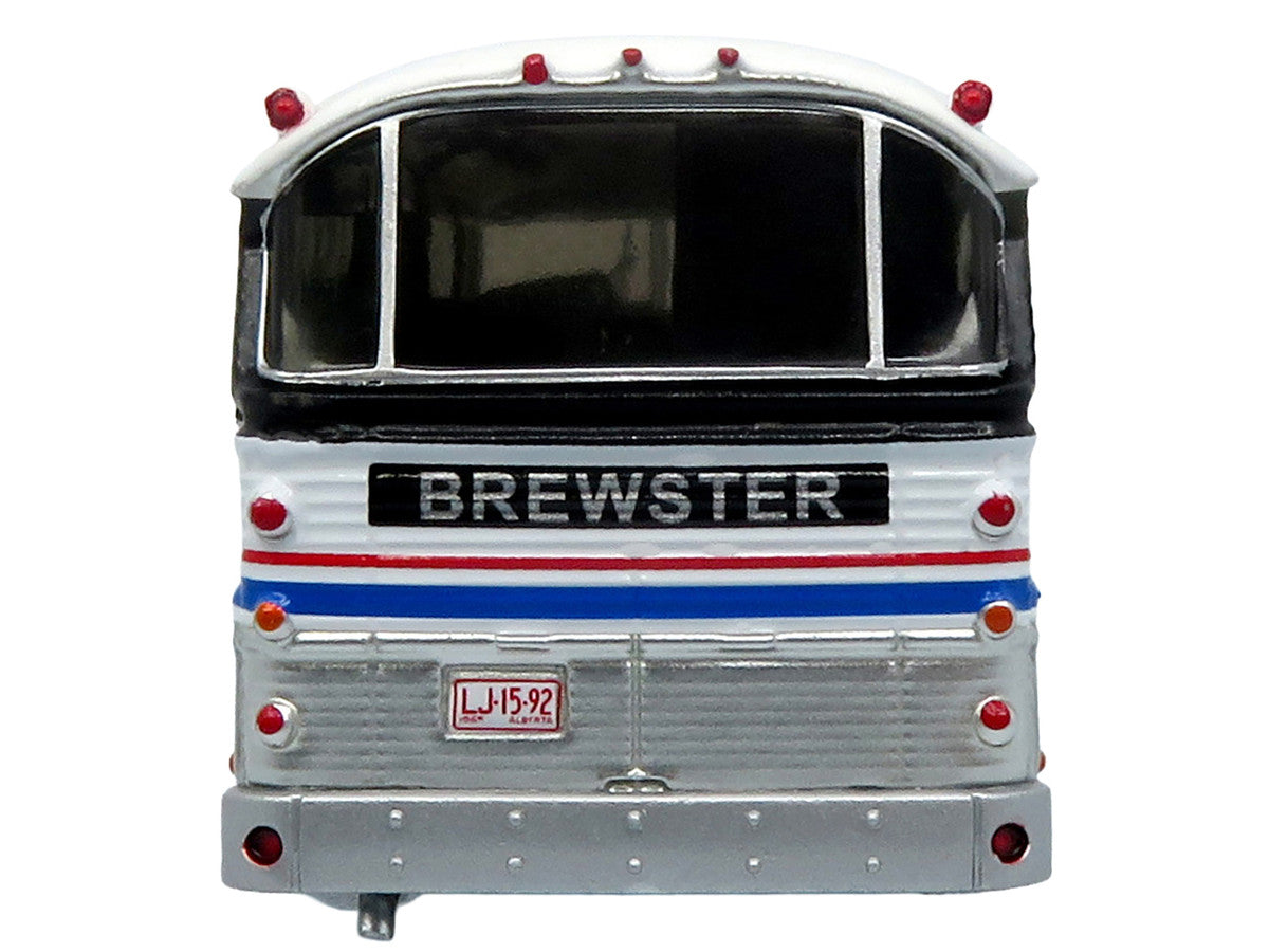 1964 MCI MC-5A Coach Bus "Brewster Gray Line" Silver with Blue and Red Stripes "Vintage Bus & Motorcoach Collection" Limited Edition to 504 pieces Worldwide 1/87 (HO) Diecast Model by Iconic Replicas Iconic Replicas